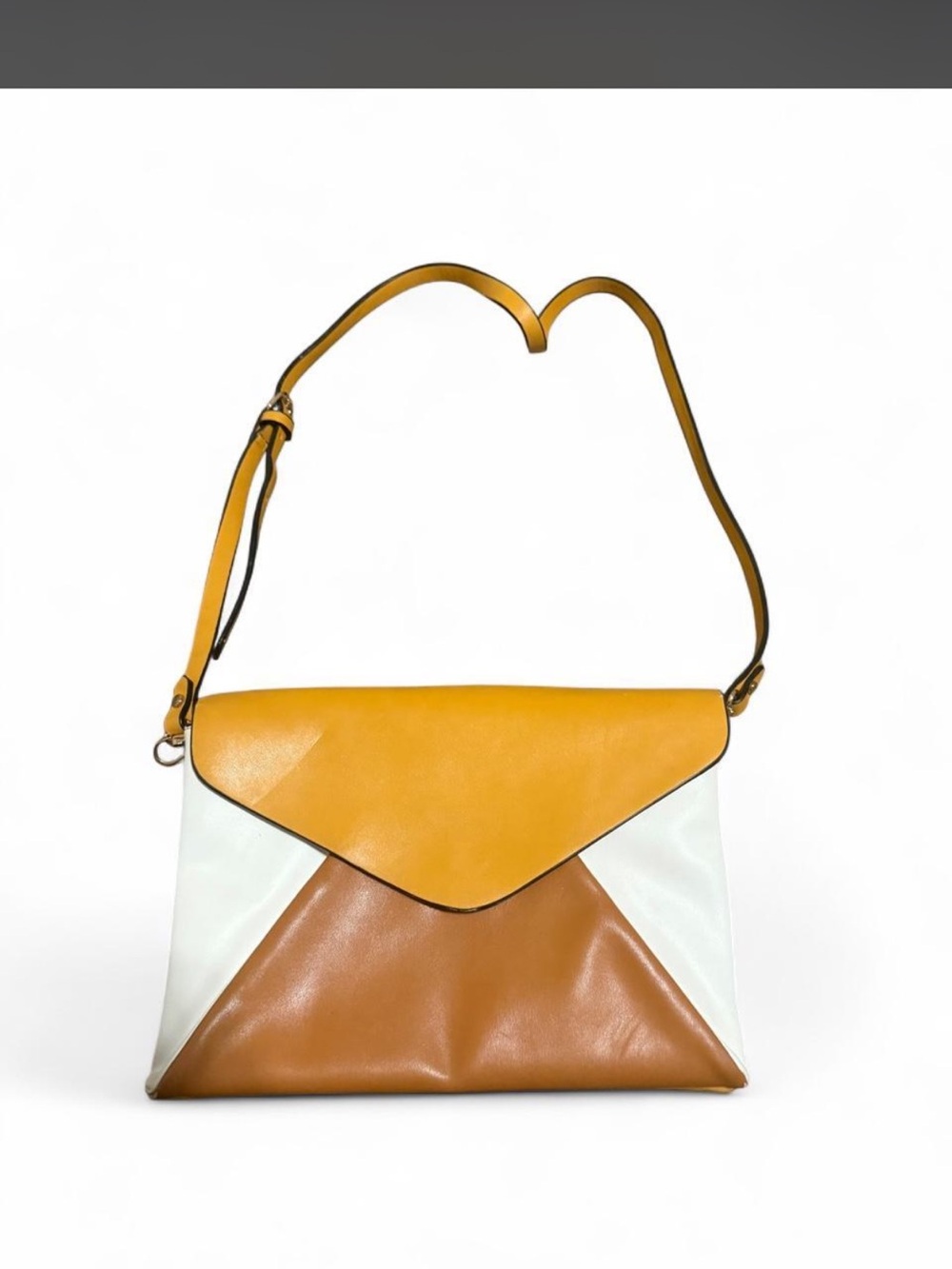 Tri-Tone Envelope Shoulder Bag - Mustard, White & Tan